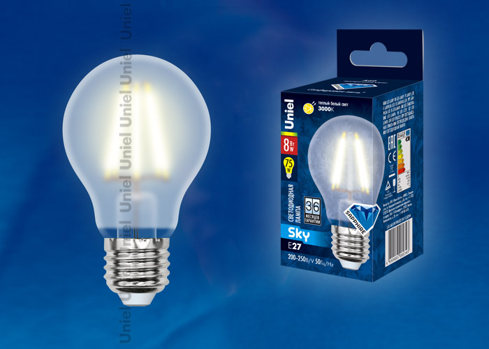 Лампа светодиодная LED-A60-8W/E27/FR PLS02WH картон с гарантией 3 года