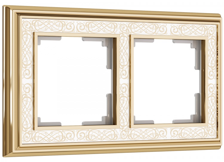 Рамка на 2 поста WL77-Frame-02 Palacio Gracia (золото/белый) - купить в Новосибирске