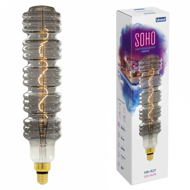 Лампа светодиодная SOHO LED-SF41-5W/SOHO/E27/CW CHROME/SMOKE GLS77CR хромированная/дымчатая колба, спиральный филамент с гарантией 